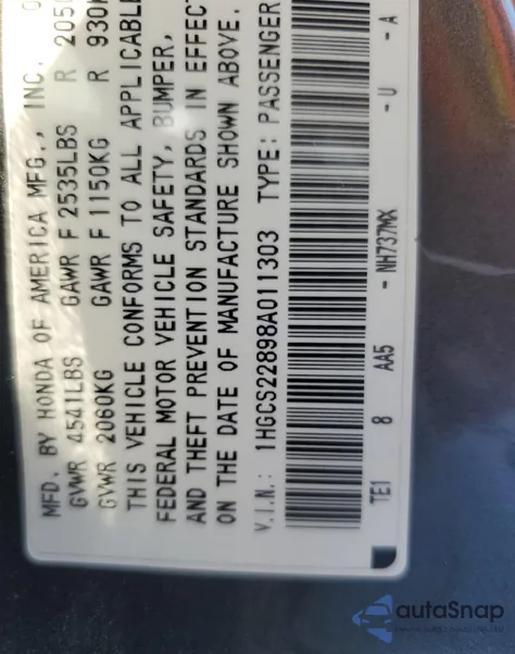 2008 Honda Accord Exl from USA, damaged, VIN 1HGCS22898A011303